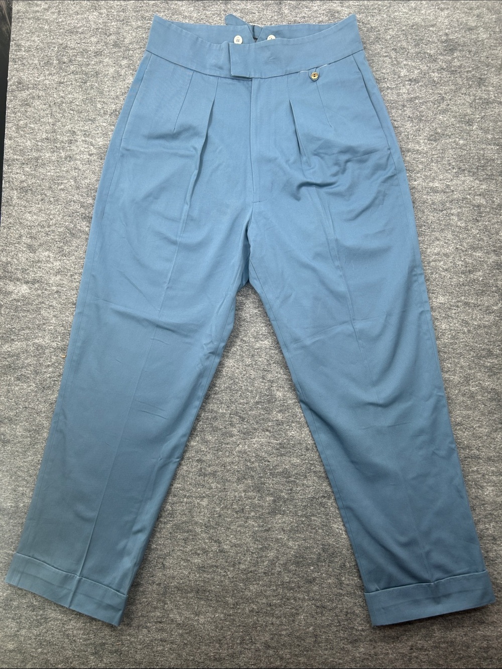 On The Sunny Side Eco Cotton Blue High Waisted Pleated Trouser Pants 38 Waist - Picture 3 of 10